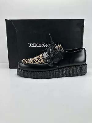 Underground Women's Original Leather Leopard Print Wulfrun Creeper Shoes Black • £89.99