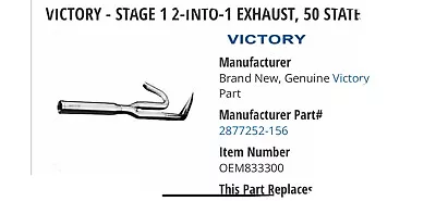 Victory Motorcycle Stage 1 New 2 Into 1 Exhaust OEM Exhaust System Polaris • $595