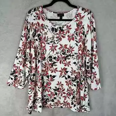 J Jill Wearever Collection Top Womens 3X Pink Floral 3/4 Length Sleeve Stretch • $24.99