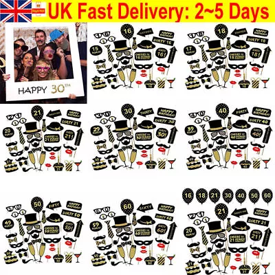 Happy 18/30/40/50/60th/70/80th Birthday Frame Photo Booth Props Sash Party Decor • £3.69