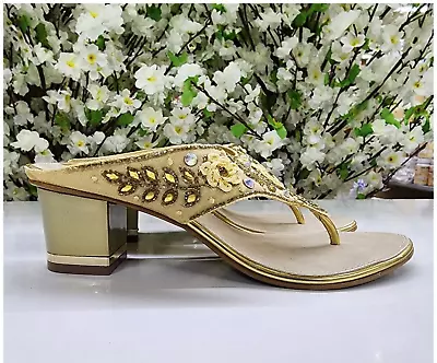 Women's Sandals Indian Bridal Heels For Bride Traditional Block Heel Bridesmaid • $72.99