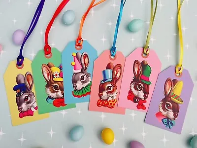 Easter Bunny Gift Tags Bright Vintage Style  - Set Of 6 • £3