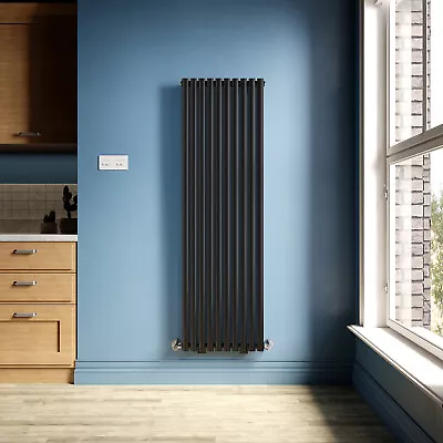 Vertical Radiator Single 1600x490 Black Oval Column Tall Upright Modern Rads • £118.99