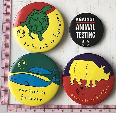 4x Vtg Og The Body Shop Animals In Danger Extinct Is Forever Tin Pin Badge Lot • $2.48