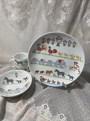 VINTAGE KAISER GERMANY CHILDS PORCELAIN ANIMAL DINNER SET Rooster Zebra Bird Cat • $26