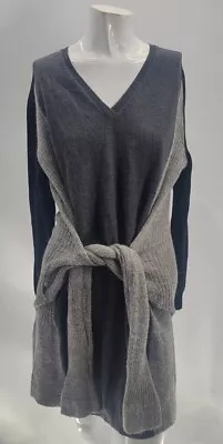 Jean Paul Gaultier Womens V Neck Charcoal Wool Four Sleeve Sweater Dress L • $349.99