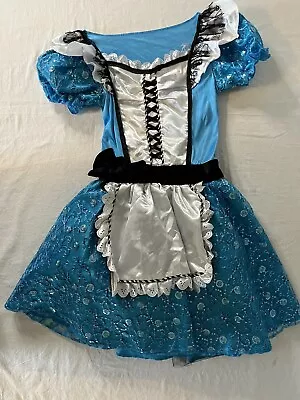 Child Girls Alice In Wonderland Blue Dress Apron Costume Medium 8-10  (Spirit) • $7