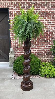 Antique French Barley Twist Pedestal Plant Stand Newell Post Grapevine Oak 57  T • $2600