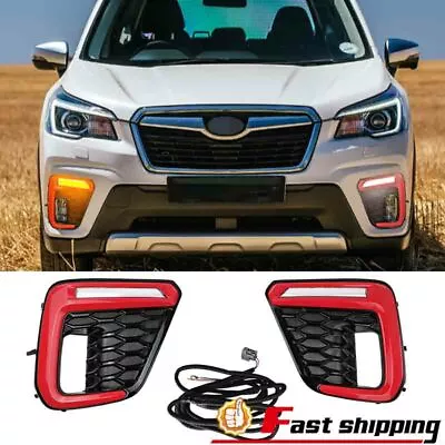 Pair Fit 2019-2022 Subaru Forester LED DRL Front Bumper Fog Lamp Light+Red Trim • $103.54