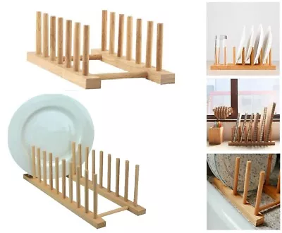 £9.98 • Buy Large Wooden Dish Plate Rack Stand Holder Drying Drainer Kitchen Storage Rack