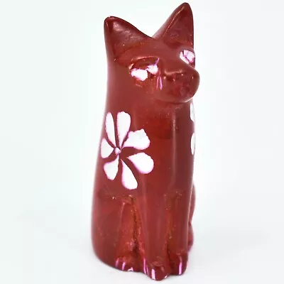 Hand Carved Kisii Soapstone Tiny Miniature Red Kitty Cat Figurine Made In Kenya • $6.59