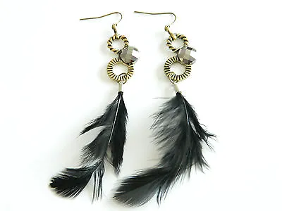 Black Feather Girl Earrings Women Costume Jewellery Drop Dangle Style E96 • $4.71