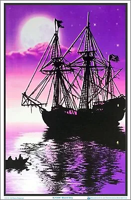 Moonlit Pirate Ghost Ship Blacklight Poster 23 X 35 • $14.49