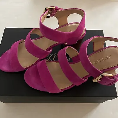 JCrew Three-Strap Sandal Suede Sz 6.5 Vibrant Fuchsia Pink Heels J0704 With Box • $39.99