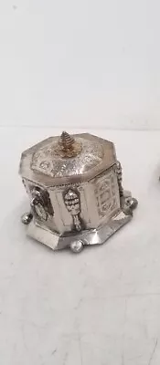 Beautiful Octagon Moroccan Silver Metal Etched Hinged Trinket Jewelry Tea Box • $90