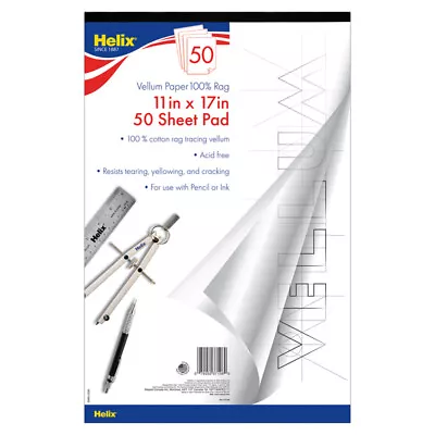 Helix Vellum Paper Pad 100% Rag 11  X 17  50 Sheets • $40.69