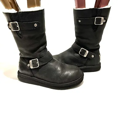 UGG Australia Kensington Girls Black Leather Boots Size UK 4.5 May Come Up Small • £35