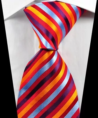 New Luxury Striped Red Gold Purple JACQUARD WOVEN 100% Silk Men's Tie Necktie • $5.99