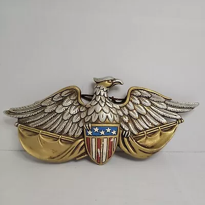 Golden Eagle Shield Vtg American Flag Folk Art Navy Red White Blue USA Army • $89