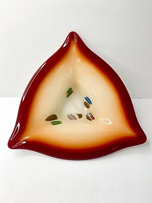 Vintage Murano Glass Triangle Bowl Dish JICO Sommerso Cased Aventurine Gold MCM • $104.49