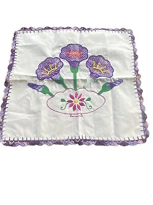 Tortilla Wrap Mexican Hand Embroidered Crochet Trim Napkin Servilleta Tea Towel • $15