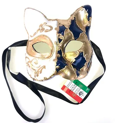 DARK BLUE CAT VENETIAN MASQUERADE BALL MASK MARDI GRAS PARTY MASKS Made In Italy • $39.95