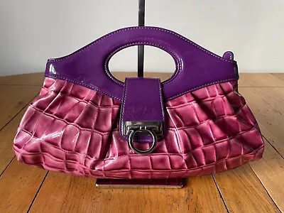Gabriella Pink/Purple PVC Magnetic Snap Handbag Top Handle Grab Bag Croc Pattern • £11.99
