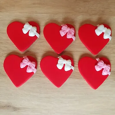 6 X Large Handmade Edible Red Heart & Bow Cupcake / Cake Decorations Valentines  • £4.95