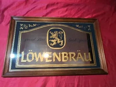 Vintage Lowenbrau Beer Mirror Framed Advertising 33 ×21  Bar Sign Large Pub Rare • $60