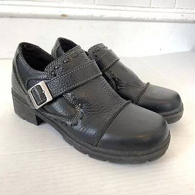 Milwaukee Womens 10 Shoes Leather Booties Block Heel Slip On Buckle Black MVB238 • $29.99