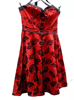 Voodoo Vixen Dress Large Red Black Satin Velvet Gothic Flamenco Retro Rockabilly • $18.64