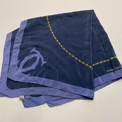 Authentic Vintage Cartier Must De Cartier Paris 100% Silk Scarf Blue Made Italy • $75