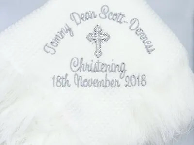 Personalised Embroidered Christening Shawl Baptism Naming Ceremony Add Name Date • £18.95