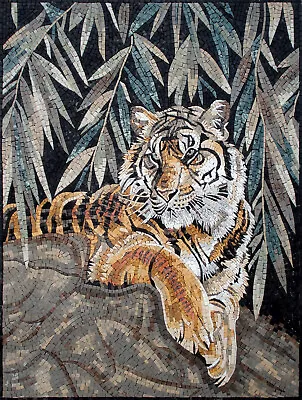 AN250 27.56 ×35.43  Bengal Tiger Landscape Marble Mosaic Wall Art • $1279