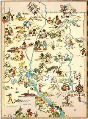 Canvas Reproduction Vintage Pictorial Map Of New Mexico Print Ruth Taylor 1935 • $19.99