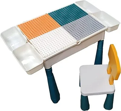 £29.99 • Buy Kids Activity Table And Chair Set W/ Storage +  Large Building Block Top