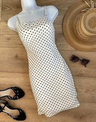 £5.95 • Buy Simple Sassy Off White Black Polka Dot Strappy Stretchy Square Neck Mini Dress 8