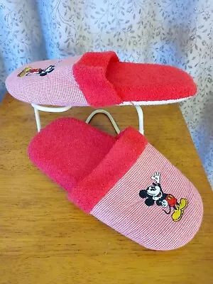 Disney Store Mickey Mouse Red Gingham & Terry Cloth Slip On Slippers • $14