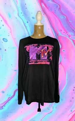 MTV Women's Long Sleeve Top T-Shirt Black Size Large Logo Pullover NWT • £19.29