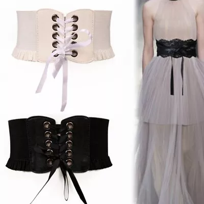 Wide Waist Band Lace Up Strap Elastic Belt Punk Women Dress Corset Stretch • £7.26