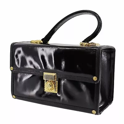 GIANNI VERSACE Used Handbag Black Coating Leather Vintage #AH99 Y • $202.26