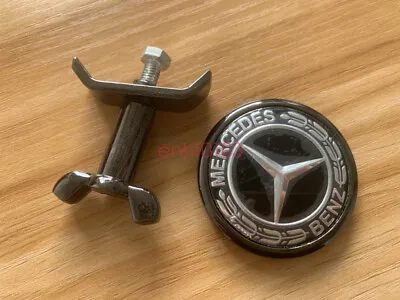 Gun Black Mercedes Benz Bonnet Badge Hood Emblem Sticker C S E 44mm W204 W211 • $22.99