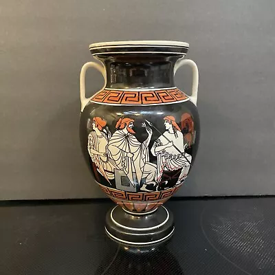 I.Spyropulos  Hand Made Greece Beige & Black Vintage Vase Greek Mythology 9” • $55.25