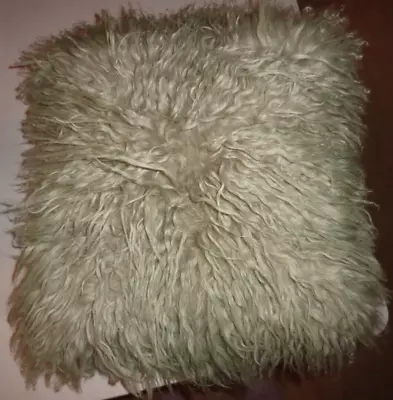 Crate & Barrel Mongolian Fur Greenish Silver Pillow 16  X 16  Fluffy • $25