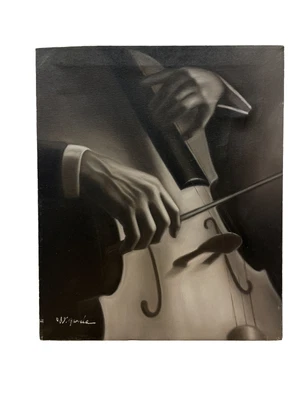 Vintage 20x24” Oil Painting Cello / Violin Player Style Of Robert Longo • $110