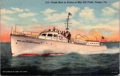 Tampa Florida FL Crash Boat In Action At Mac Dill Field Vintage Postcard PM 1943 • $24.87