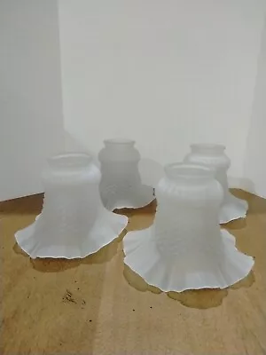 4 Vintage Ceiling Fan Lamp Shade Globes Frosted Glass Ruffled Edge  • $24.99