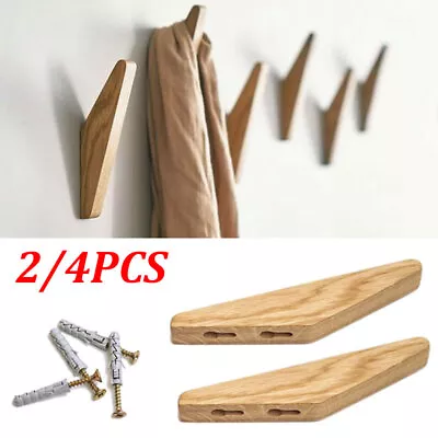 2/4Pcs Solid Wooden Wall Mounted Hook Peg Coat Hanger Pegs Rack Triangle Hook UK • £9.99