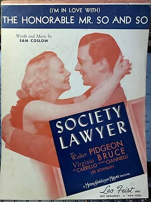 1939 Sheet Music MGM Movie SOCIETY LAWYER With Virginia Bruce • $8