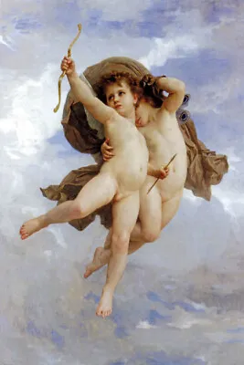 Cupid Victorious Angel Psyche  Arrow Bow Painting By William Bouguereau Repro • $16.79